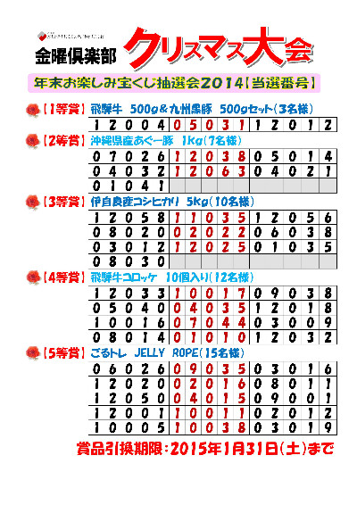 金曜倶楽部月例杯クリスマス大会＆大抽選会