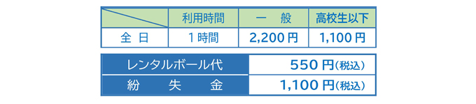 フットゴルフ練習場ご利用料金